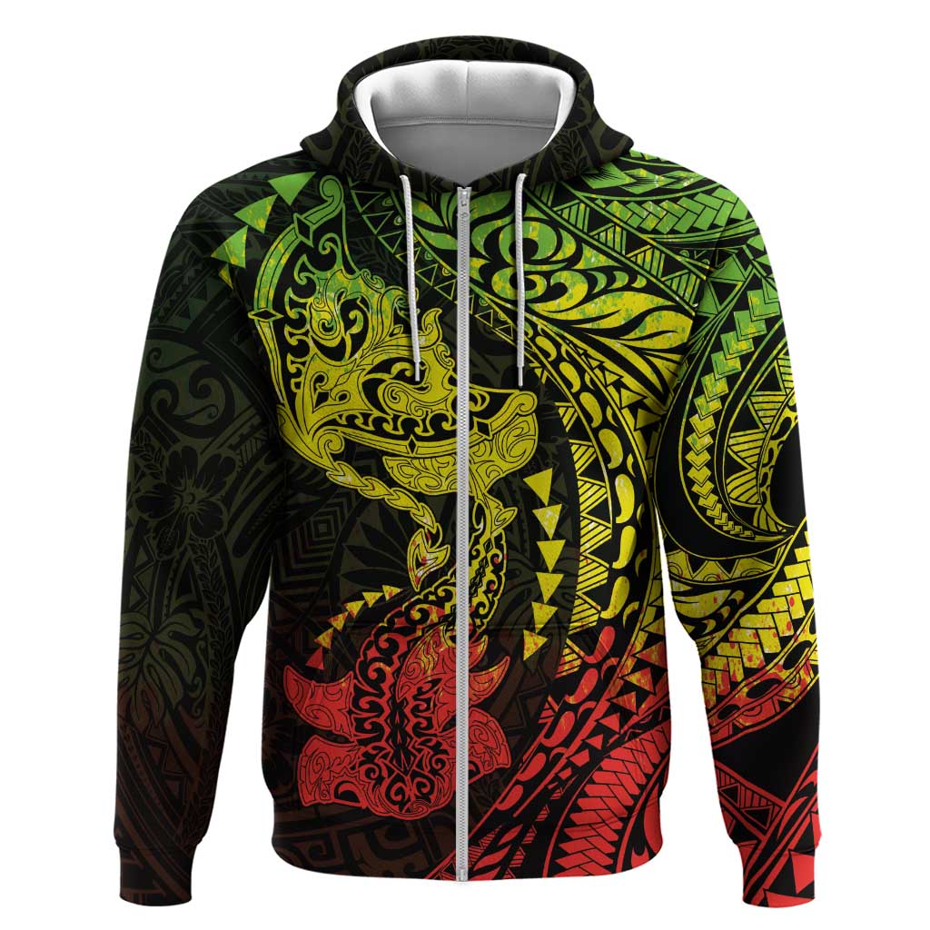 Hawaiian Manta Ray and Hammerhead Shark Tribal Tattoo Zip Hoodie with Polynesian Tribal Pattern Reggae Style LT03 Zip Hoodie Multicolor - Polynesian Pride
