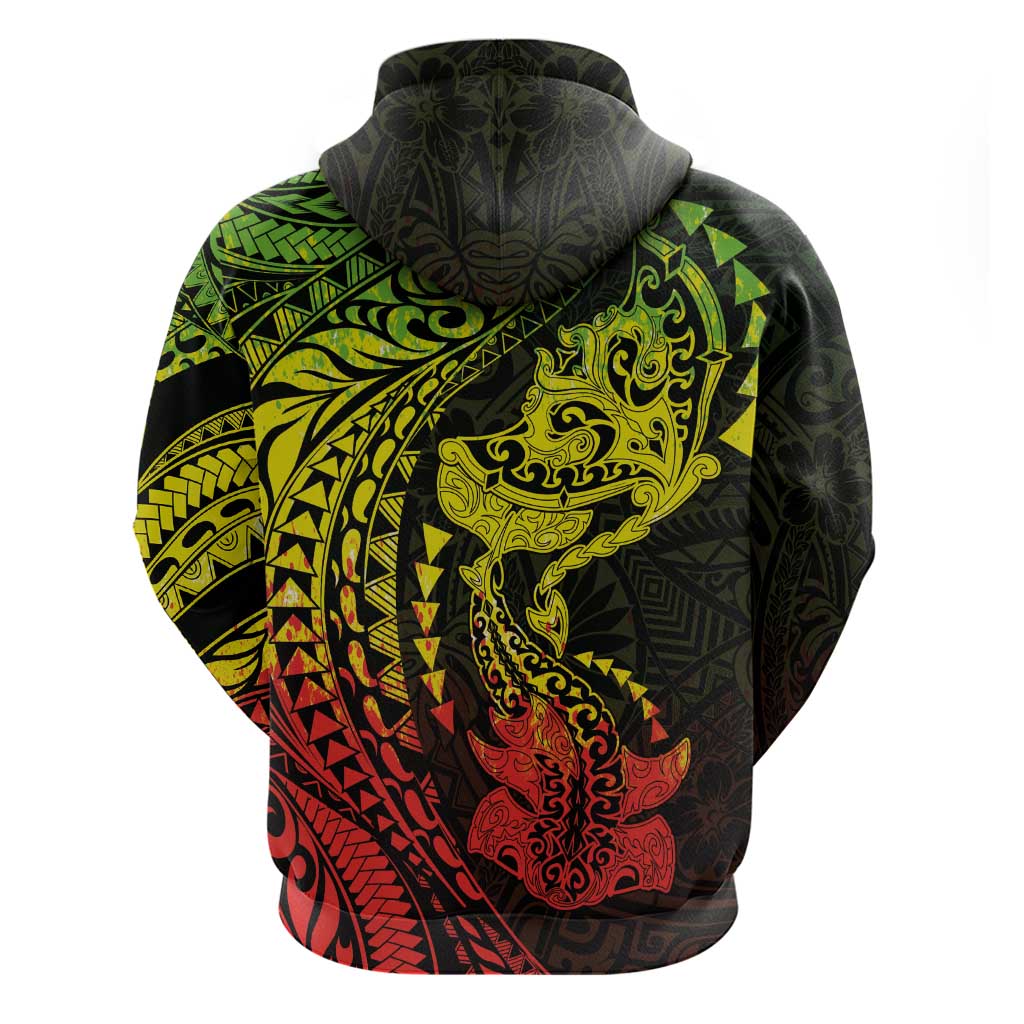 Hawaiian Manta Ray and Hammerhead Shark Tribal Tattoo Zip Hoodie with Polynesian Tribal Pattern Reggae Style LT03 - Polynesian Pride