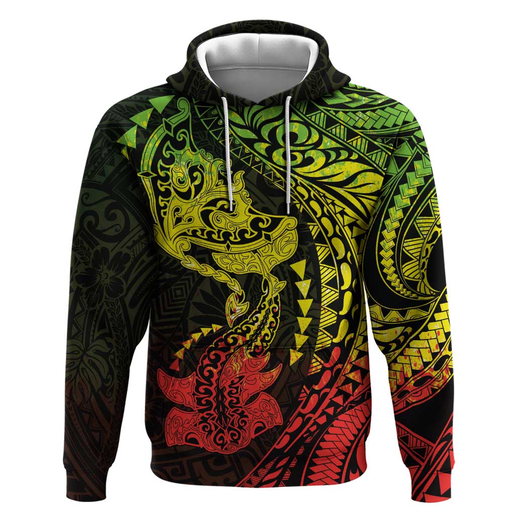 Hawaiian Manta Ray and Hammerhead Shark Tribal Tattoo Zip Hoodie with Polynesian Tribal Pattern Reggae Style LT03 Pullover Hoodie Multicolor - Polynesian Pride