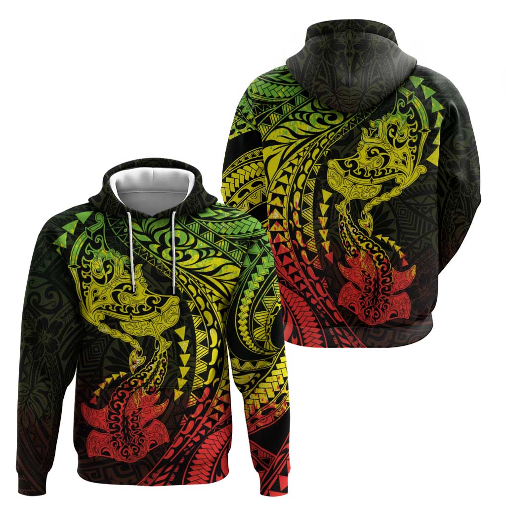 Hawaiian Manta Ray and Hammerhead Shark Tribal Tattoo Zip Hoodie with Polynesian Tribal Pattern Reggae Style LT03 - Polynesian Pride