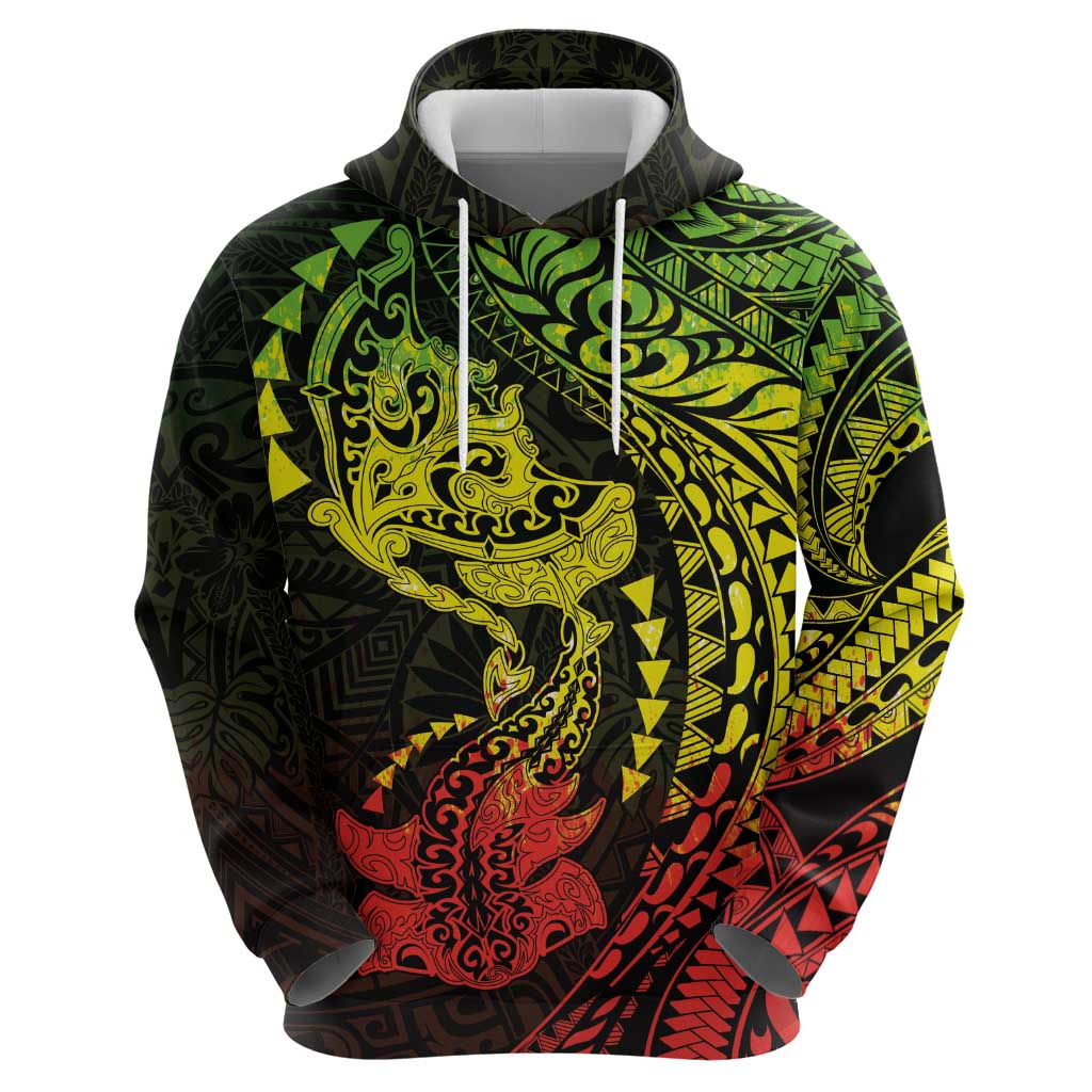 Hawaiian Manta Ray and Hammerhead Shark Tribal Tattoo Zip Hoodie with Polynesian Tribal Pattern Reggae Style LT03 - Polynesian Pride