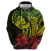 Hawaiian Manta Ray and Hammerhead Shark Tribal Tattoo Zip Hoodie with Polynesian Tribal Pattern Reggae Style LT03 - Polynesian Pride