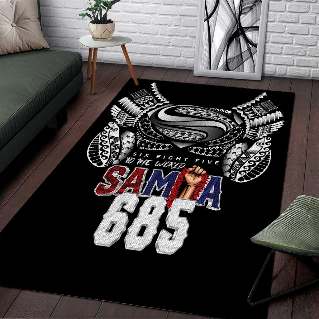 Super Samoa-Six Eight Five to The World Area Rug Traditional Samoan Tattoo Black Color