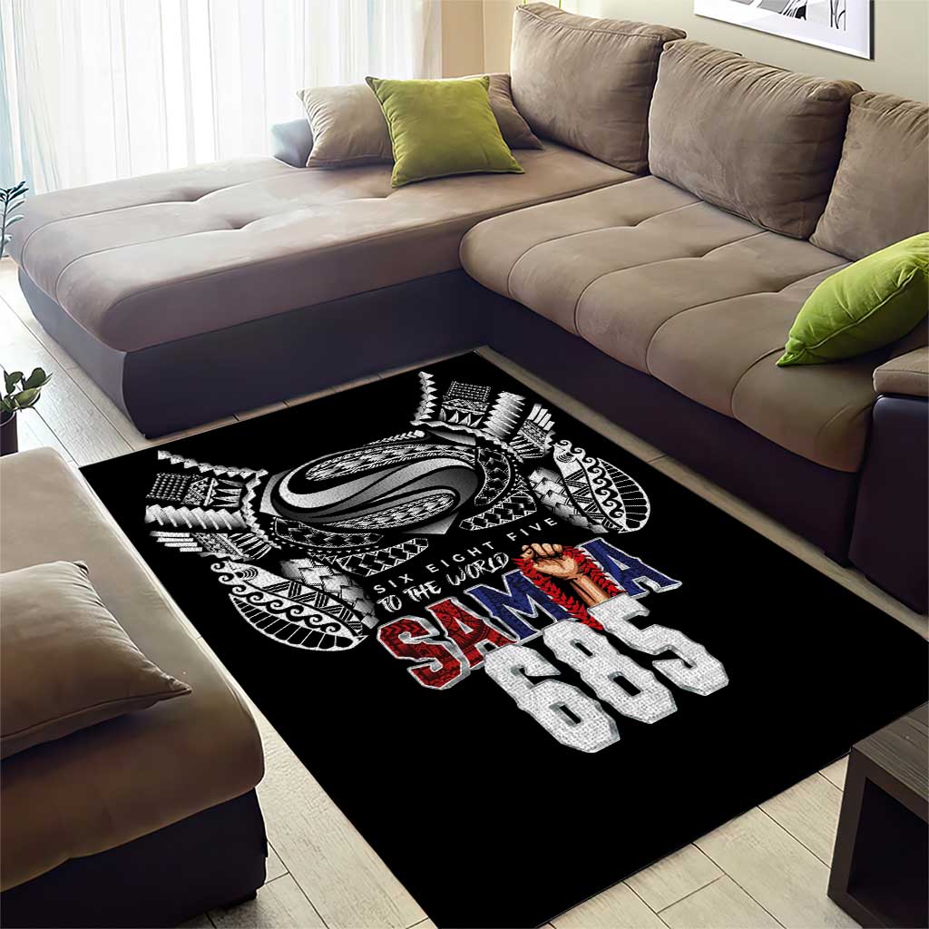 Super Samoa-Six Eight Five to The World Area Rug Traditional Samoan Tattoo Black Color