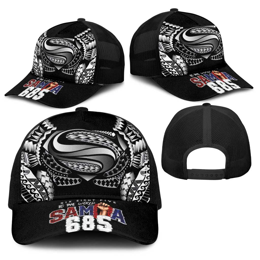 Super Samoa-Six Eight Five to The World Baseball Net Cap Traditional Samoan Tattoo Black Color