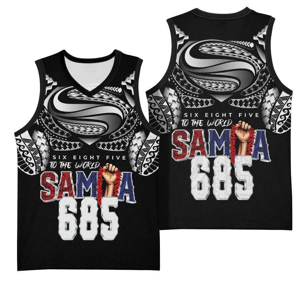 Super Samoa-Six Eight Five to The World Basketball Jersey Traditional Samoan Tattoo Black Color