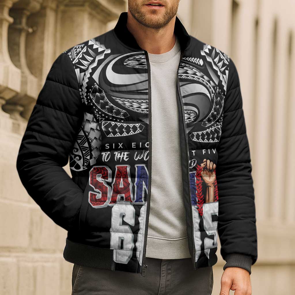 Super Samoa-Six Eight Five to The World Bomber Puffer Jacket Traditional Samoan Tattoo Black Color