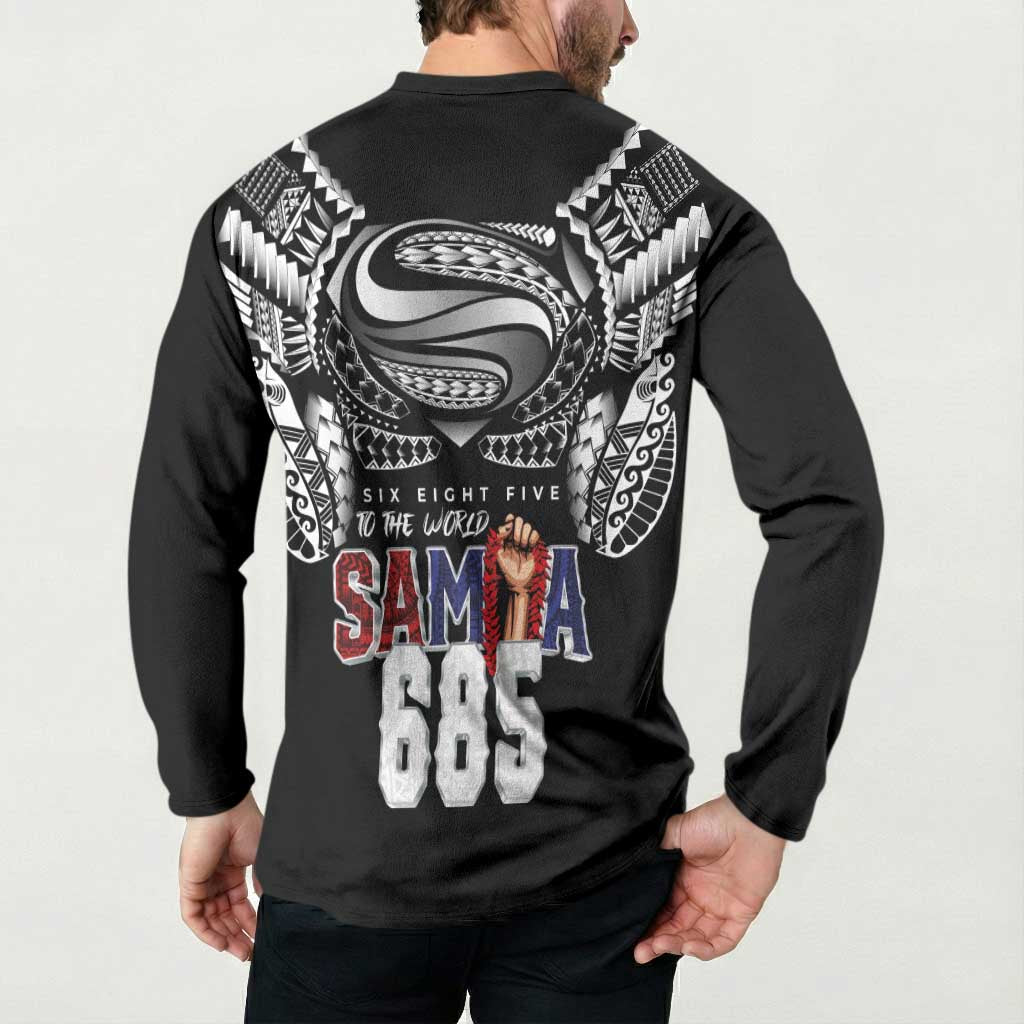 Super Samoa-Six Eight Five to The World Button Sweatshirt Traditional Samoan Tattoo Black Color