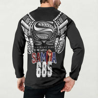 Super Samoa-Six Eight Five to The World Button Sweatshirt Traditional Samoan Tattoo Black Color