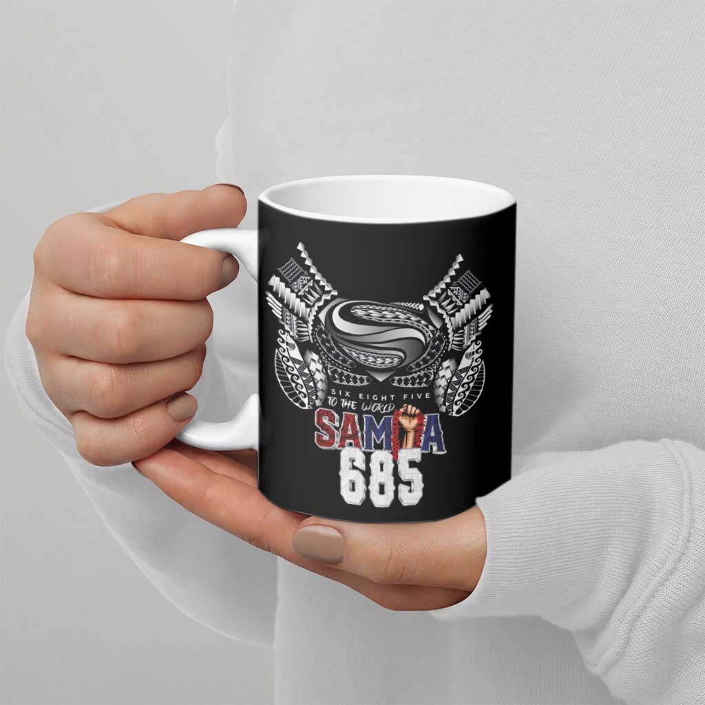 Super Samoa-Six Eight Five to The World Ceramic Mug Traditional Samoan Tattoo Black Color