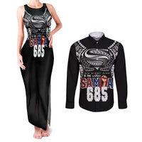 Super Samoa-Six Eight Five to The World Couples Matching Tank Maxi Dress and Long Sleeve Button Shirt Traditional Samoan Tattoo Black Color LT03 Black - Polynesian Pride