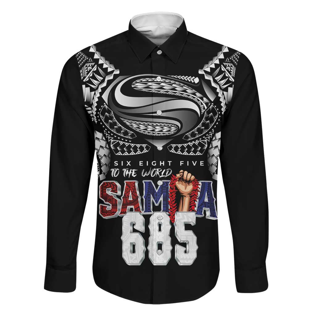 Super Samoa-Six Eight Five to The World Family Matching Long Sleeve Bodycon Dress and Hawaiian Shirt Traditional Samoan Tattoo Black Color LT03 Dad's Shirt - Long Sleeve Black - Polynesian Pride