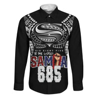 Super Samoa-Six Eight Five to The World Family Matching Off Shoulder Maxi Dress and Hawaiian Shirt Traditional Samoan Tattoo Black Color LT03 Dad's Shirt - Long Sleeve Black - Polynesian Pride