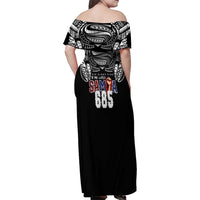 Super Samoa-Six Eight Five to The World Family Matching Off Shoulder Maxi Dress and Hawaiian Shirt Traditional Samoan Tattoo Black Color LT03 - Polynesian Pride