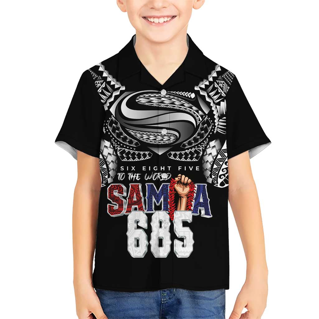 Super Samoa-Six Eight Five to The World Family Matching Off Shoulder Maxi Dress and Hawaiian Shirt Traditional Samoan Tattoo Black Color LT03 Son's Shirt Black - Polynesian Pride