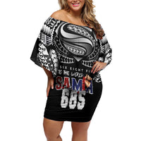 Super Samoa-Six Eight Five to The World Family Matching Off Shoulder Short Dress and Hawaiian Shirt Traditional Samoan Tattoo Black Color LT03 Mom's Dress Black - Polynesian Pride