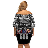 Super Samoa-Six Eight Five to The World Family Matching Off Shoulder Short Dress and Hawaiian Shirt Traditional Samoan Tattoo Black Color LT03 - Polynesian Pride