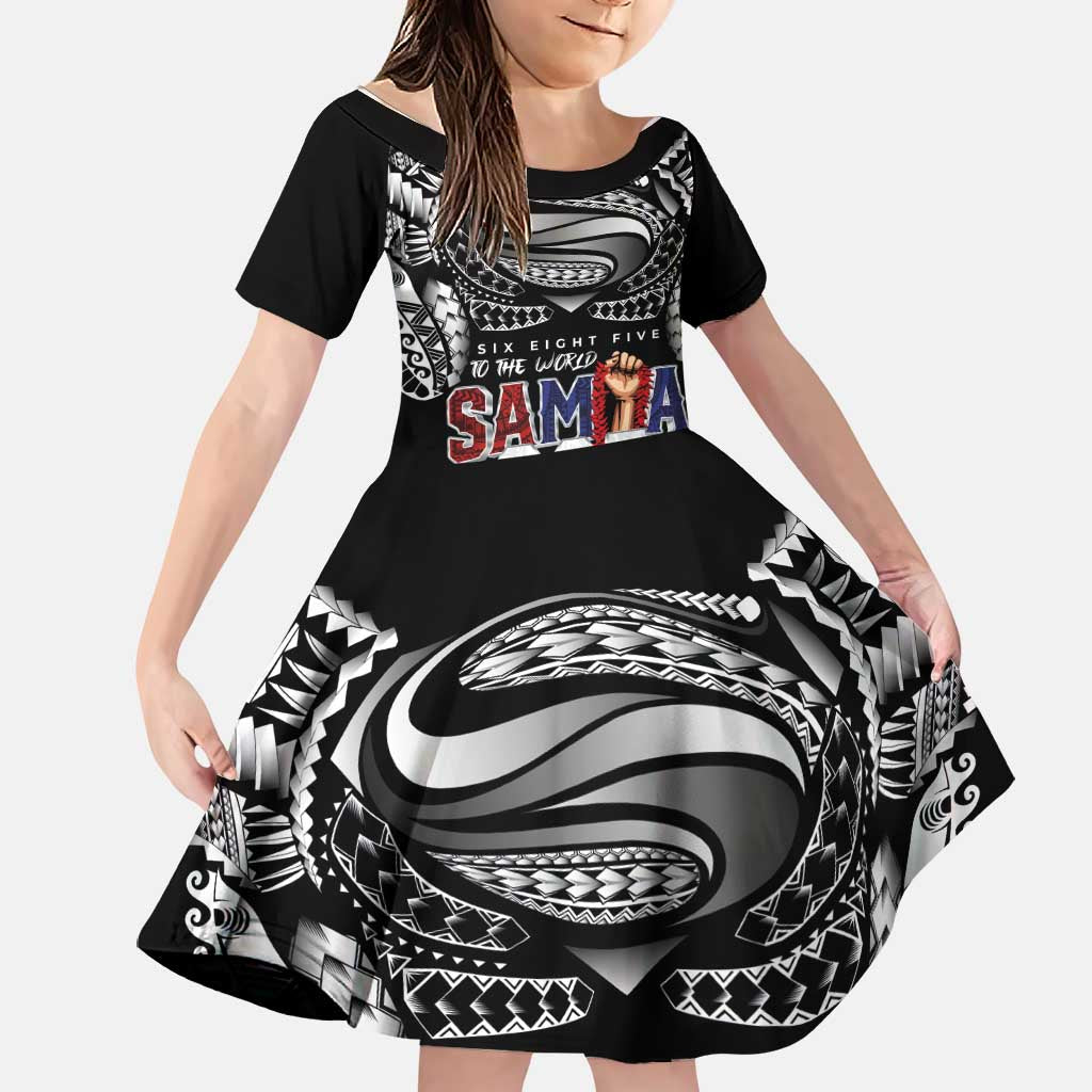 Super Samoa-Six Eight Five to The World Family Matching Puletasi and Hawaiian Shirt Traditional Samoan Tattoo Black Color LT03 Daughter's Dress Black - Polynesian Pride