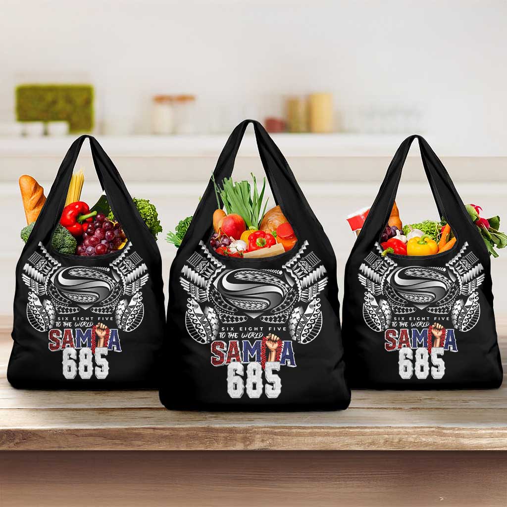 Super Samoa-Six Eight Five to The World Grocery Bag Traditional Samoan Tattoo Black Color