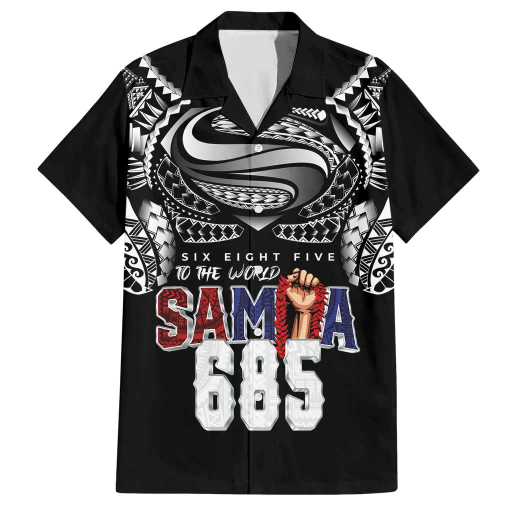 Super Samoa-Six Eight Five to The World Hawaiian Shirt Traditional Samoan Tattoo Black Color