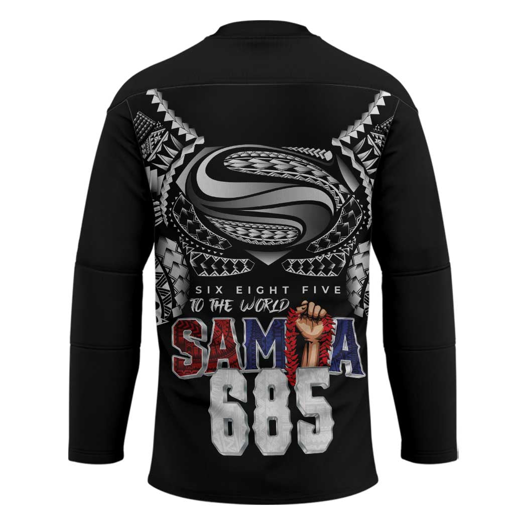 Super Samoa-Six Eight Five to The World Hockey Jersey Traditional Samoan Tattoo Black Color