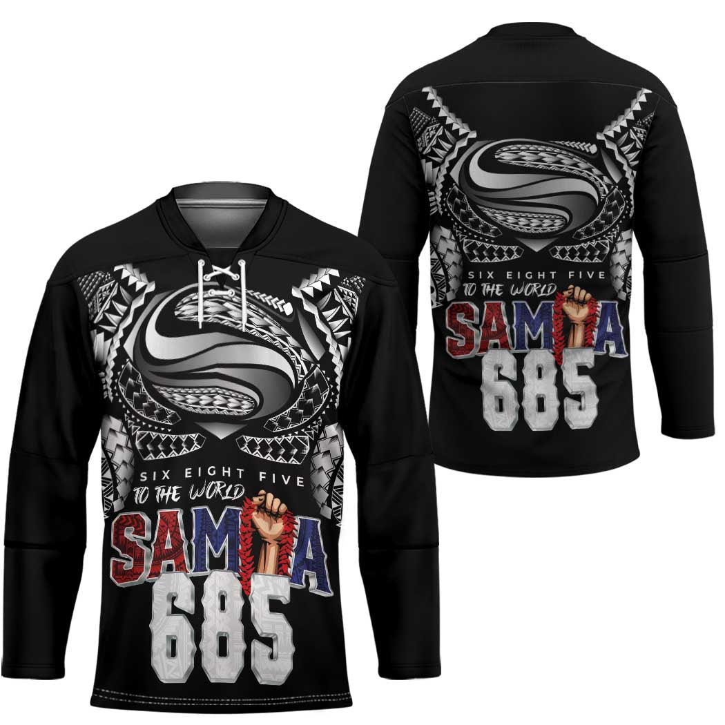 Super Samoa-Six Eight Five to The World Hockey Jersey Traditional Samoan Tattoo Black Color