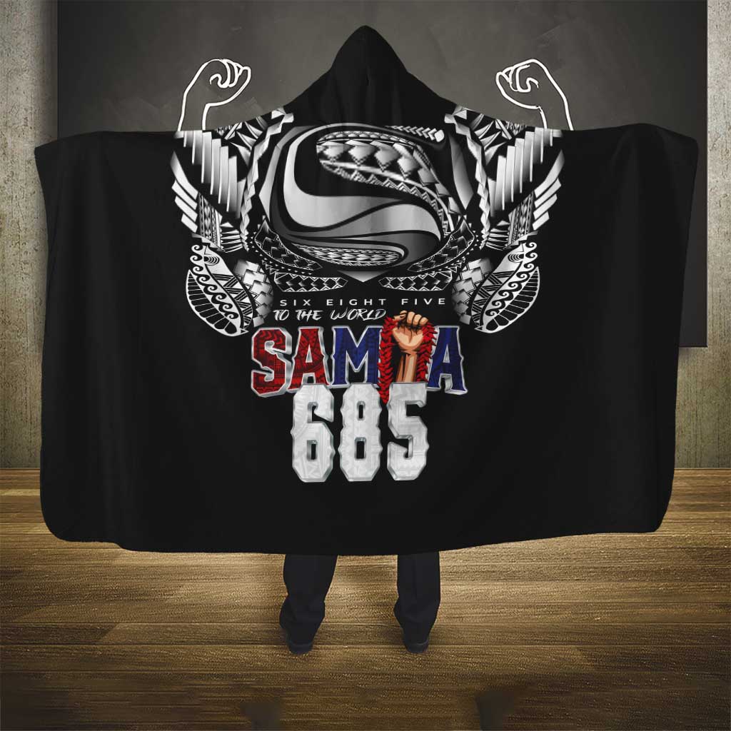 Super Samoa-Six Eight Five to The World Hooded Blanket Traditional Samoan Tattoo Black Color