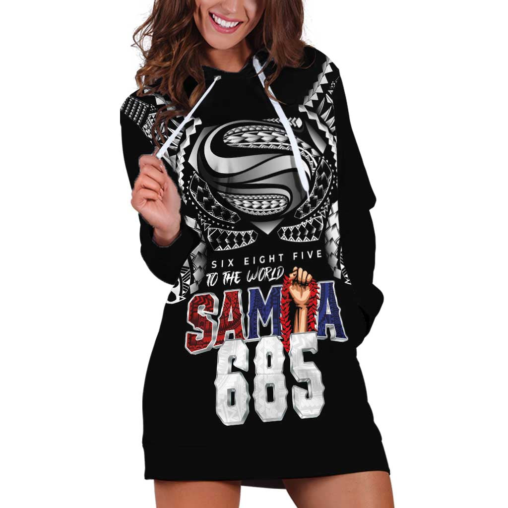 Super Samoa-Six Eight Five to The World Hoodie Dress Traditional Samoan Tattoo Black Color
