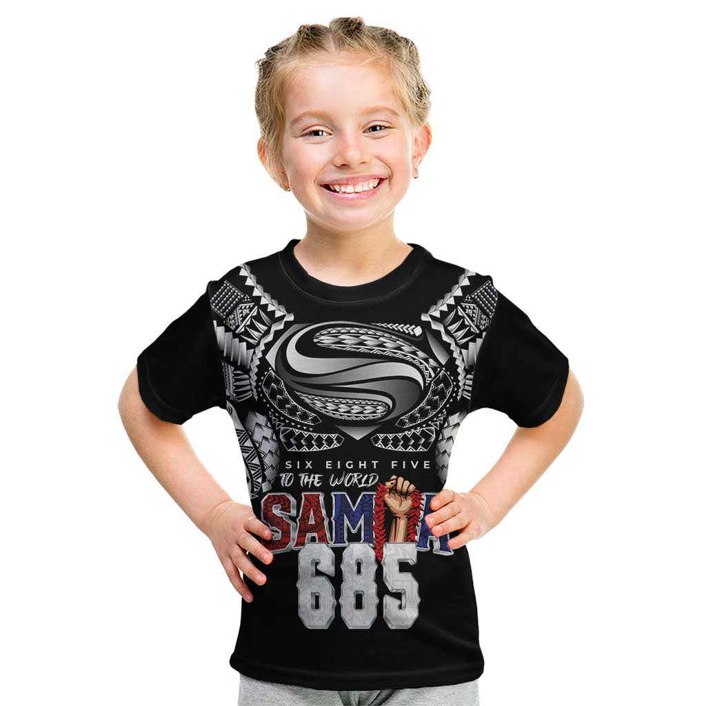 Super Samoa-Six Eight Five to The World Kid T Shirt Traditional Samoan Tattoo Black Color