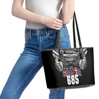 Super Samoa-Six Eight Five to The World Leather Tote Bag Traditional Samoan Tattoo Black Color