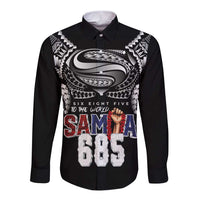 Super Samoa-Six Eight Five to The World Long Sleeve Button Shirt Traditional Samoan Tattoo Black Color