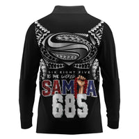 Super Samoa-Six Eight Five to The World Long Sleeve Polo Shirt Traditional Samoan Tattoo Black Color