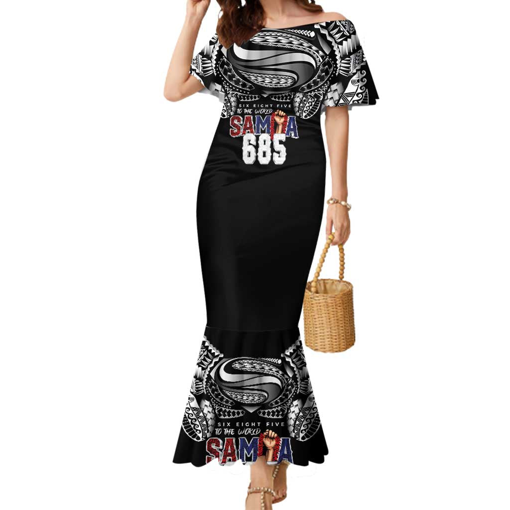 Super Samoa-Six Eight Five to The World Mermaid Dress Traditional Samoan Tattoo Black Color