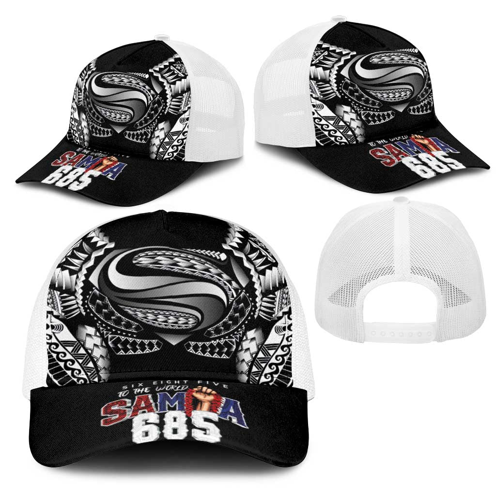 Super Samoa-Six Eight Five to The World Mesh Trucker Cap Traditional Samoan Tattoo Black Color
