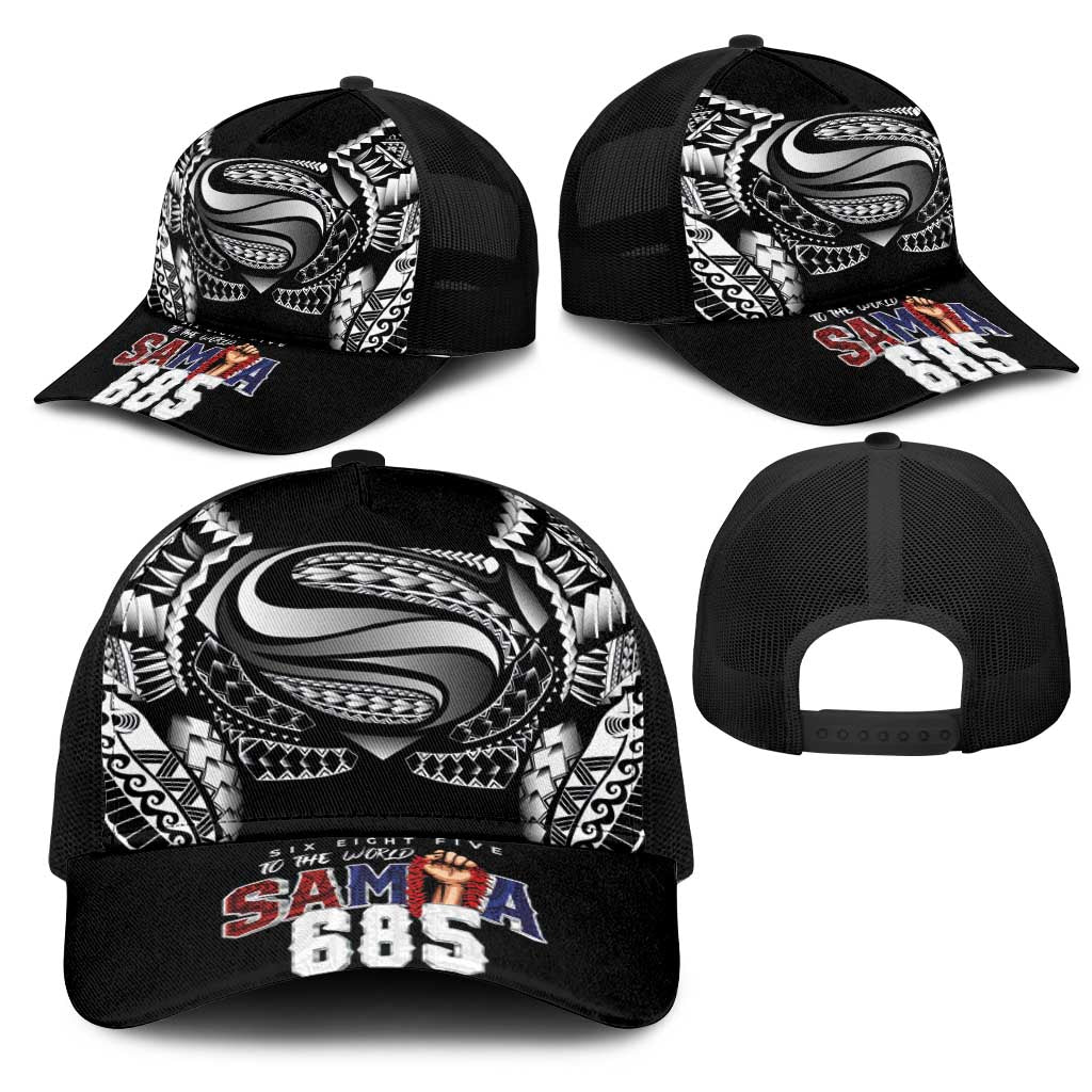 Super Samoa-Six Eight Five to The World Mesh Trucker Cap Traditional Samoan Tattoo Black Color