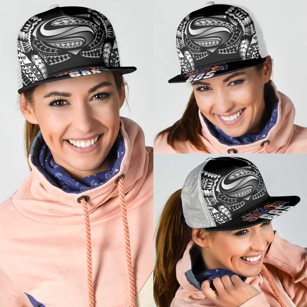 Super Samoa-Six Eight Five to The World Mesh Trucker Cap Traditional Samoan Tattoo Black Color