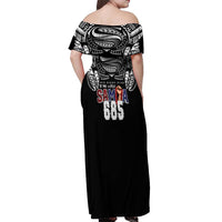 Super Samoa-Six Eight Five to The World Off Shoulder Maxi Dress Traditional Samoan Tattoo Black Color