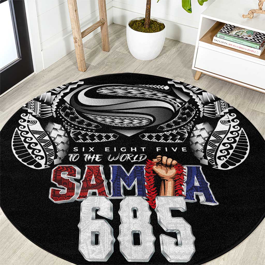 Super Samoa-Six Eight Five to The World Round Carpet Traditional Samoan Tattoo Black Color