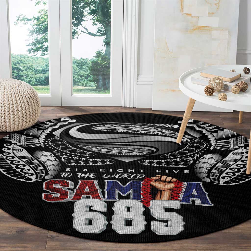 Super Samoa-Six Eight Five to The World Round Carpet Traditional Samoan Tattoo Black Color