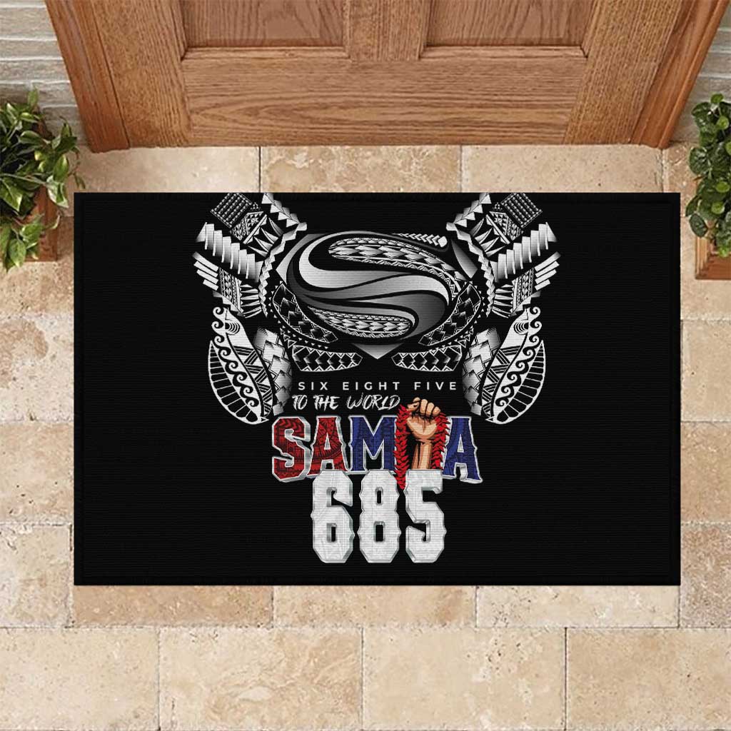 Super Samoa-Six Eight Five to The World Rubber Doormat Traditional Samoan Tattoo Black Color