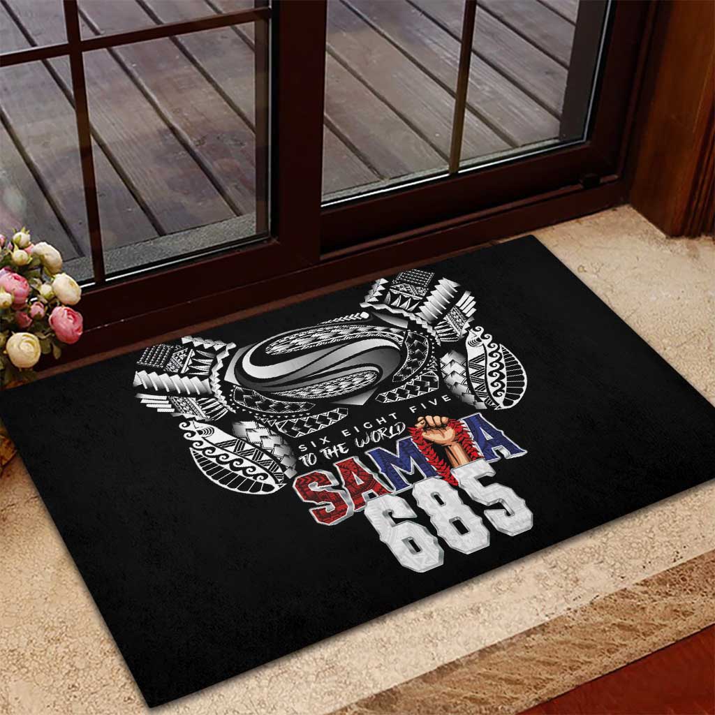 Super Samoa-Six Eight Five to The World Rubber Doormat Traditional Samoan Tattoo Black Color