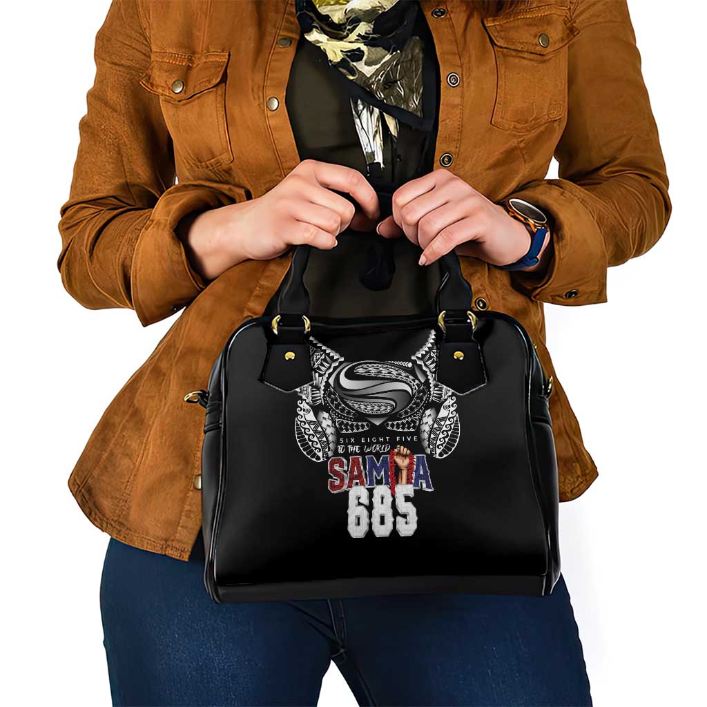 Super Samoa-Six Eight Five to The World Shoulder Handbag Traditional Samoan Tattoo Black Color