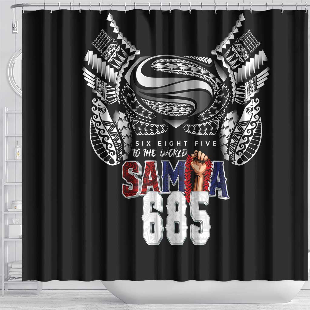 Super Samoa-Six Eight Five to The World Shower Curtain Traditional Samoan Tattoo Black Color