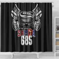 Super Samoa-Six Eight Five to The World Shower Curtain Traditional Samoan Tattoo Black Color