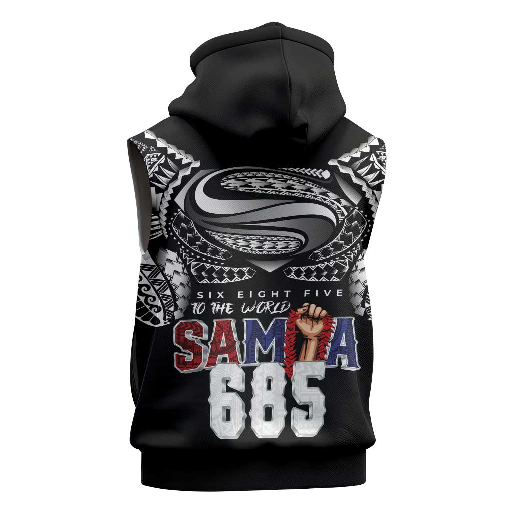 Super Samoa-Six Eight Five to The World Sleeveless Hoodie Traditional Samoan Tattoo Black Color