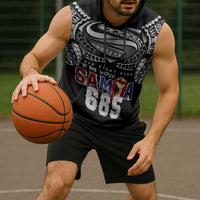 Super Samoa-Six Eight Five to The World Sleeveless Hoodie Traditional Samoan Tattoo Black Color