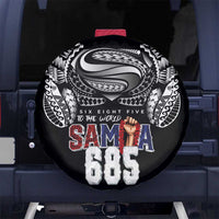 Super Samoa-Six Eight Five to The World Spare Tire Cover Traditional Samoan Tattoo Black Color