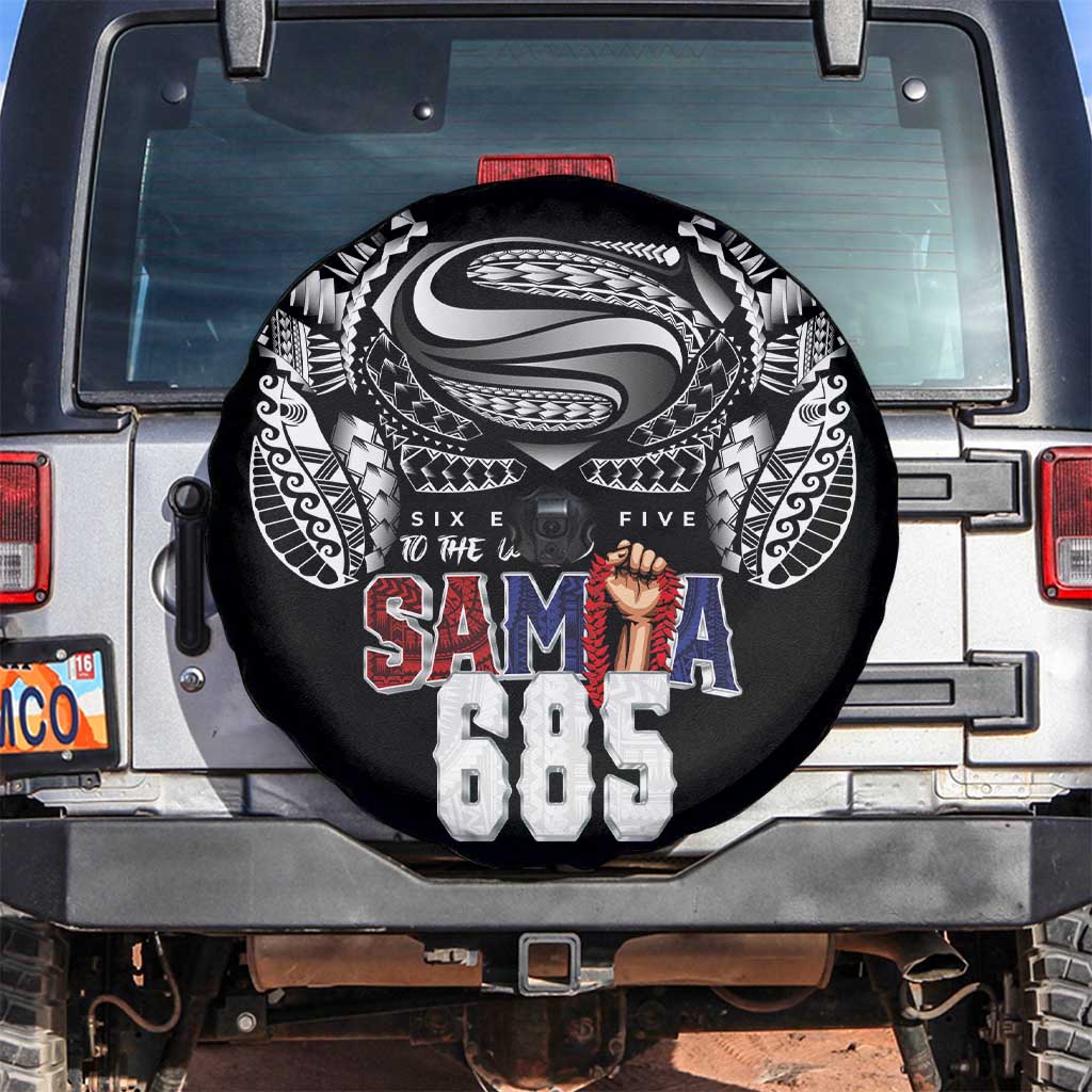 Super Samoa-Six Eight Five to The World Spare Tire Cover Traditional Samoan Tattoo Black Color
