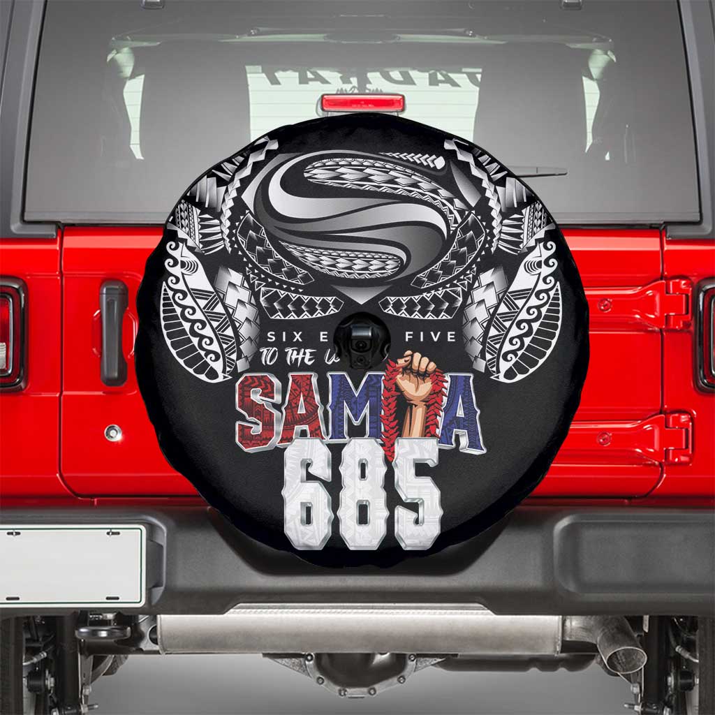 Super Samoa-Six Eight Five to The World Spare Tire Cover Traditional Samoan Tattoo Black Color
