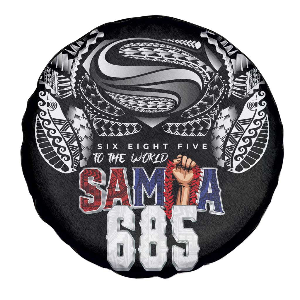 Super Samoa-Six Eight Five to The World Spare Tire Cover Traditional Samoan Tattoo Black Color